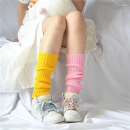 Chaussettes coréennes couleur bonbon pour femmes, couvre-pied tricoté, solide, automne hiver, chaussettes longues élastiques élégantes