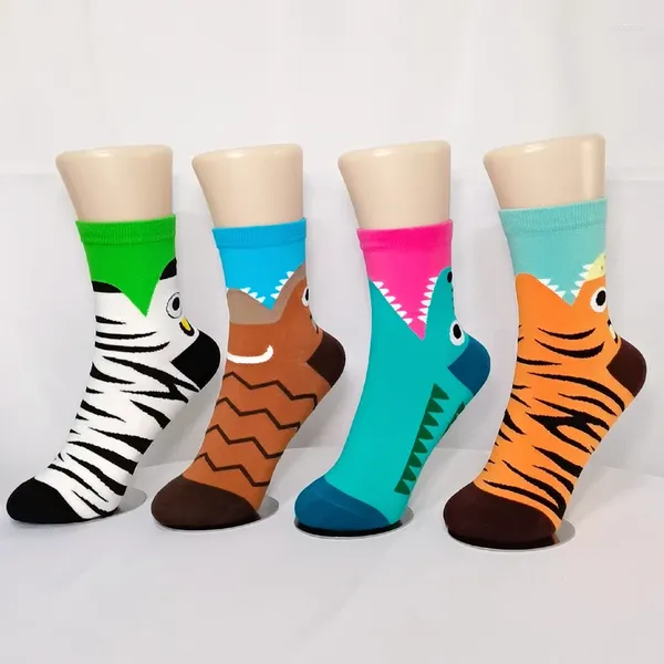 Chaussettes pour femmes, mode coréenne, dessin animé, mignon, Crocodile, tigre, zèbre, vache, créative, Harajuku, Skateboard amusant