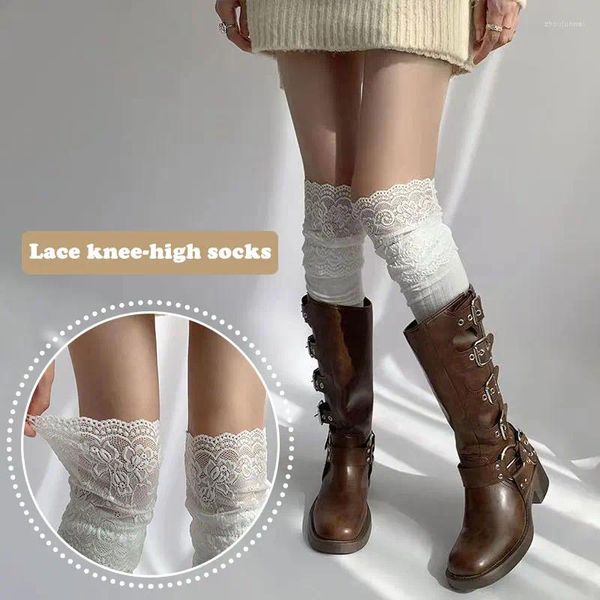 Femmes chaussettes coréenes colore solide sexy dentelle basses hautes filles cuisse sur le genou lolita dames botte chaude