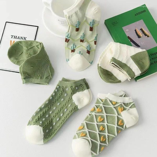 Chaussettes coréennes à rayures pour femmes, bateau, Harajuku, amour Cactus fleur, étudiantes, coton pour filles