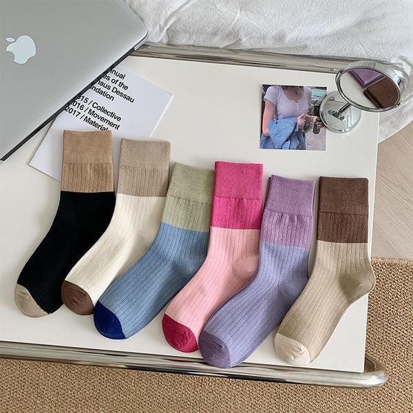 Femmes chaussettes Style coréen couleur correspondant bonbons couleurs coton élastique longue collège école filles sport Sox