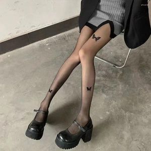 Chaussettes de femmes coréen Summer Butterfly Silk Black Clords Transparent Leggings Basages Sexy Girl Retro Pantyhose