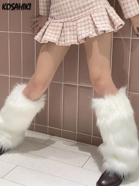 Calcetines de mujer KOSAHIKI Botas Jk de piel sintética Harajuku Y2k Lolita Fluffies Funda para botas Invierno Especias Calentamiento Manga del pie