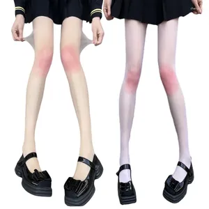 Chaussettes transparentes fines pour femmes, collants fins et transparents, Style japonais, couleur rose, fard à joues, genoux, L93F