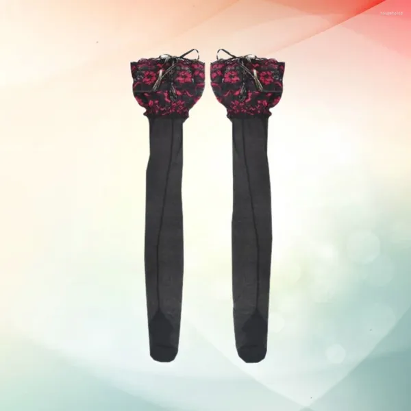 Femmes chaussettes dentelle résille bas mode réglable cuisse haute collants pour femme fille dame (noir adapté 40-75kg femme)