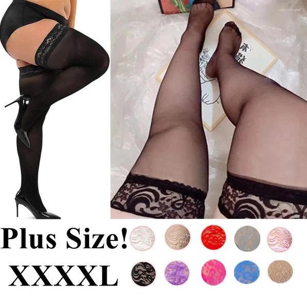 Chaussettes en dentelle pour femmes, bas hauts, grande taille, Lingerie élastique, longue, Sexy XXXL, vêtements pour 4XL 5xl 6xl