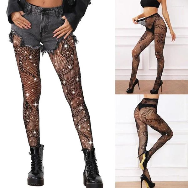 Calcetines de mujer con estampado de encaje, medias de red de serpiente de talla grande, medias negras sexis con diamantes de imitación brillantes para Halloween