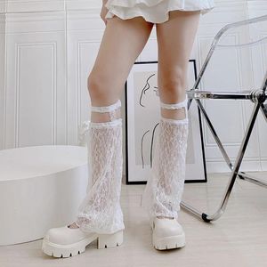 Calcetines de mujer Tubo de encaje Muslo Alto Pantimedias florales con volantes transparentes Medias por encima de la rodilla Medias de malla Ahuecadas