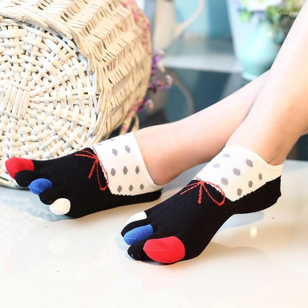 Femmes Chaussettes Dames Mignon Cinq Doigts Mince Pur Coton Invisible Bateau 5 Orteils Kawaii