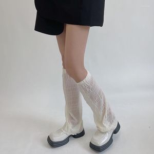 Vrouwen sokken dames kawaii dunne vouwen gerimpelde seersucker witte kanten anti-mosquito kalf wijd poot been cover