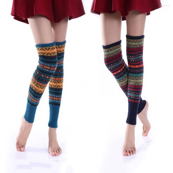 Calcetines de mujer señoras invierno tejido grueso sobre la rodilla camuflaje bohemio lana botas puños