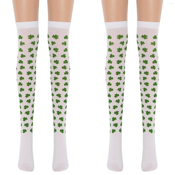 Calcetines de mujer con medias blancas, calcetín de fiesta de Halloween con patrón verde, pantimedias finas transparentes hasta la rodilla para mujer