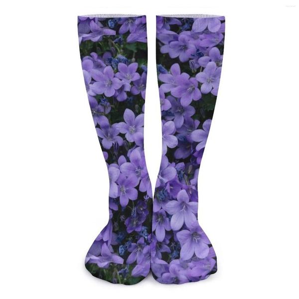 Calcetines de mujer Medias con estampado floral de lavanda Púrpura Flor adorable Medio Suave Moda Ciclismo Diseño antibacteriano