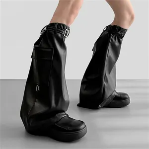 Chaussettes en cuir avec boucle en métal pour femmes, couvre-poignets de bottes hautes, Punk foncé, pour Streetwear, bas à la mode coréenne, 2023