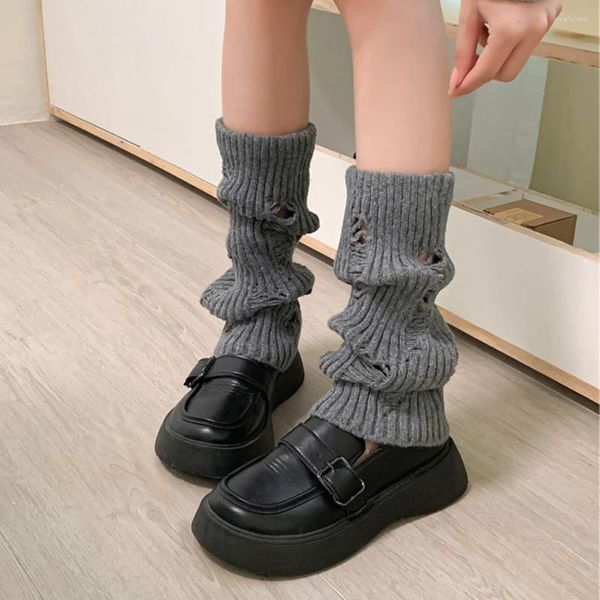 Femmes chaussettes jambières couverture ample déchiré décontracté jambières fille japonaise tricoté pour bottes assorties chaussures