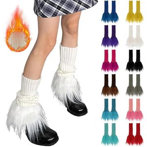 Femmes chaussettes jambières filles fausse garniture couverture tricotée Lolita hiver chaud longue fourrure chauffe laine