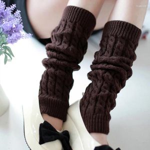 Femmes chaussettes jambières solide chaud genou haute hiver tricot Crochet plus chaud bottes poignets longs