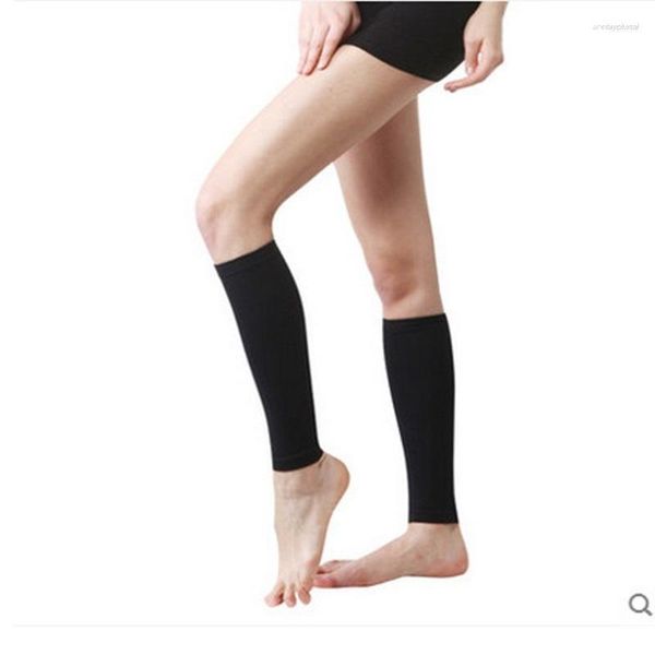 Femmes Chaussettes Leggings Jambe Élastique Pression Compression Sports Protéger La Peau Noire Nylon