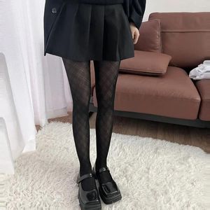 Vrouwen sokken leggings plaid panty mode mode Koreaanse stijl solide kleur gaas kousen Harajuku zwarte rhombus rooster