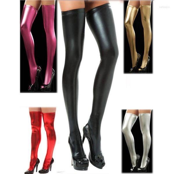 Calcetines de mujer Leggings Muslo Medias altas Cuero de PU Wetlook Clubwear Sexy sobre la rodilla Bota larga hasta el muslo