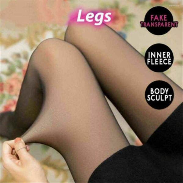 Femmes chaussettes jambes faux translucide chaud polaire collants-noir/gris/café Original à travers la viande bas section mince collants