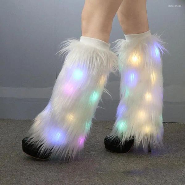 Chaussettes lumineuses à Led pour femmes, couvre-bottes élégants en fausse fourrure, élastiques en peluche