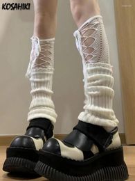 Lilita – chaussettes longues blanches tricotées pour femmes, jambières ajourées, couvre-pieds Sexy Y2k, manchettes de bottes en Crochet, automne hiver