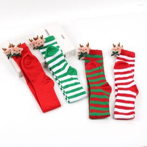 Calcetines de mujer sin pelusa 1 par chicas lindas Navidad largo muslo alto regalo antideslizante medias de Navidad súper suaves para el hogar