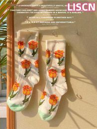 Femmes chaussettes LISCN 2023 hyperbole tulipe imprimé fleuri bas coton long pour filles décontracté étage