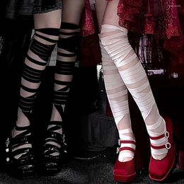 Chaussettes Lolita en dentelle pour femmes, bas Sexy JK, Ultra-fins, transparents, en soie cristal, longs, Punk Y2k, cuisses au-dessus du genou