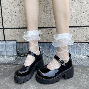 Femmes chaussettes Lolita noir blanc doux respirant dentelle résille mignon dames filles filets de pêche évider filets de maille