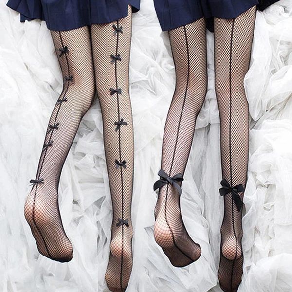 Femmes chaussettes Lolita Bowknot évider collants sexy mince été automne Ins marée dentelle collants noir blanc résille soie bas pour femme