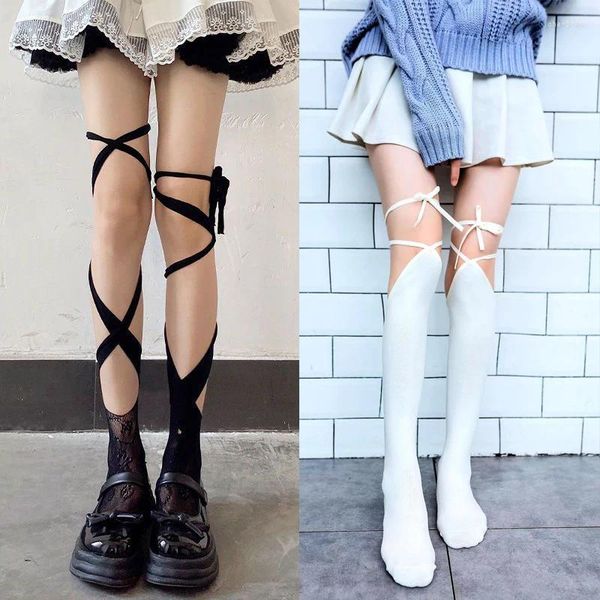 Frauen Socken Lolita Kreuz-krawatte Über-knie Sexy Lange Rohr Jk Uniform Kalb Weibliche Japanische Hohe Strümpfe Für frau