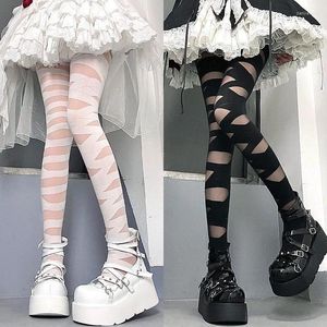 Dames sokken lolita schattige lange panty's zijden zwart witte sexy kousen voor vrouw pantyhouse cross streep zomer ademende dames