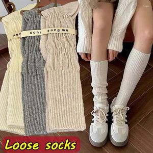Chaussettes Lolita Harajuku plissées pour femmes, longues, Vintage, tricoté, Tube central, Crochet Jk, manchettes de bottes amples, Legging