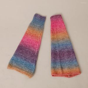 Chaussettes Lolita Harajuku pour femmes, couleur arc-en-ciel, japonaises, à volants moelleux, couvre-pieds chauds et doux, dégradé