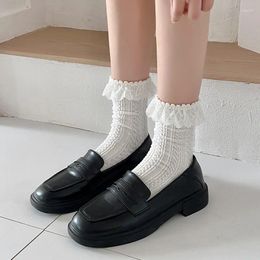 Calcetines de mujeres lolita kawaii lindo jk estilo japonés chicas dulces al algodón sólido algodón transpirable blanco beige