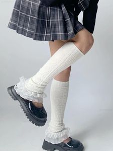 Chaussettes Lolita Kawaii en dentelle à volants pour femmes, manchettes de bottes tricotées, Harajuku japonais JK Y2k, douces et longues évasées