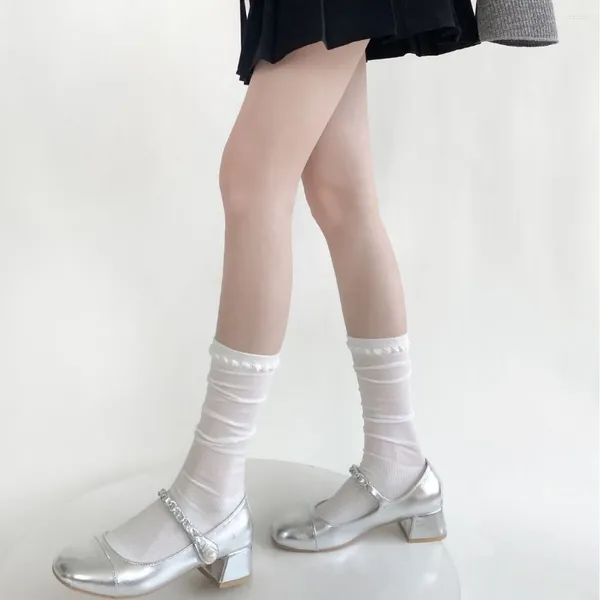 Mujeres calcetines lolita kawaii medias jk chicas dulces lindas malla de maldito estilo transpirable estilo sólido color negro blanco