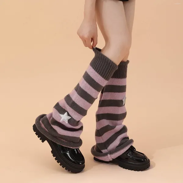 Calcetines de mujer lolita long jk estilo colegio patrón estrella longitud de rodilla calientes tejidos sobre puños de bota