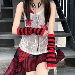 Chaussettes longues Lolita pour femmes, jambières, bande rouge et noire, chauffe-bras, manches de maintien, automne hiver, poignets de bottes en Crochet, accessoires