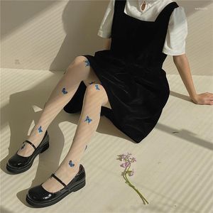 Femmes chaussettes Lolita bas bleu papillon collants femmes été mode Sexy sans couture transparent collants doux filles mince doux