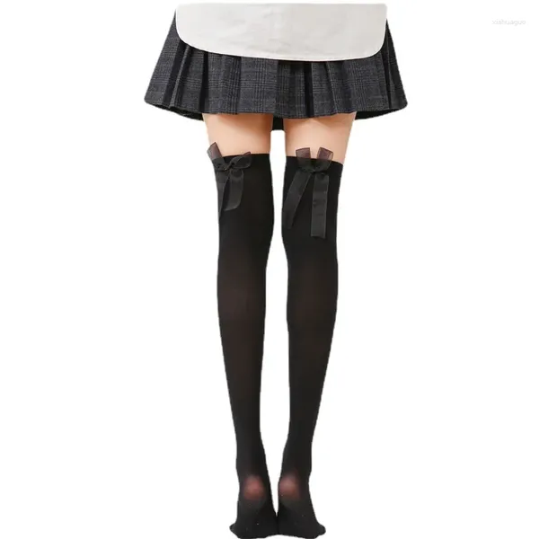 Femmes chaussettes Lolita Velvet Stockings Dames sur le genou JK High Sexy avec Bow Thigh