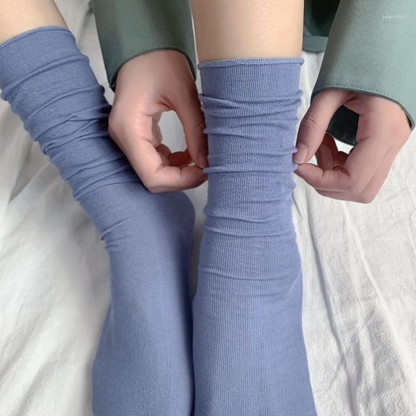 Chaussettes longues en coton pour femmes, couleur unie, couleur unie, ample, Style Preppy, respirantes, tendance, pour étudiantes