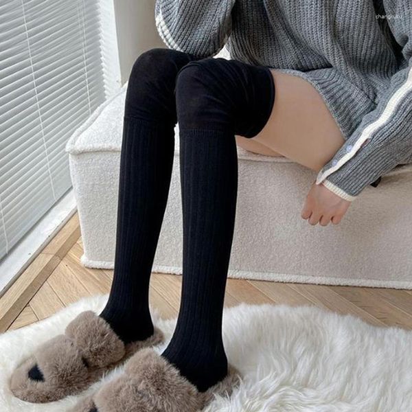Femmes chaussettes longues épissage genou femme mode tendance japonaise Harajuku Lolita femmes cuisse haute jambières noir blanc bas