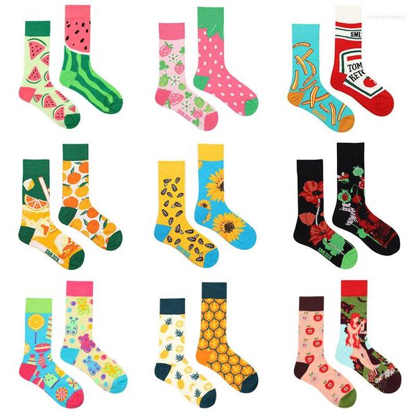 Femmes chaussettes homme 6 paires Original AB marée moyen haut Tube coloré chaussette fleurs Fruits bonbons gâteau coton unisexe