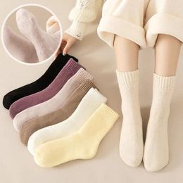Chaussettes à Tube moyen pour femmes, chaussettes d'hiver plus chaudes, épaisses, sans couture, laine thermique, Polyester, coton, cachemire, neige