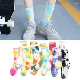 Chaussettes pour femmes et hommes, bas de sport Tie-dye, tendance de rue, haut de gamme, en coton, couleur basket-ball