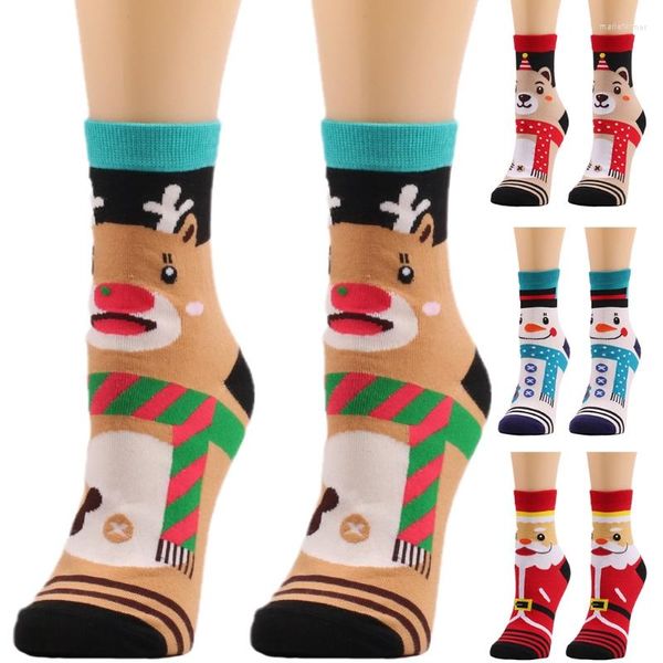 Calcetines de mujer para hombre novedad Navidad vacaciones equipo lindo dibujos animados Reno muñeco de nieve Santa oso patrón cálido tobillo medias