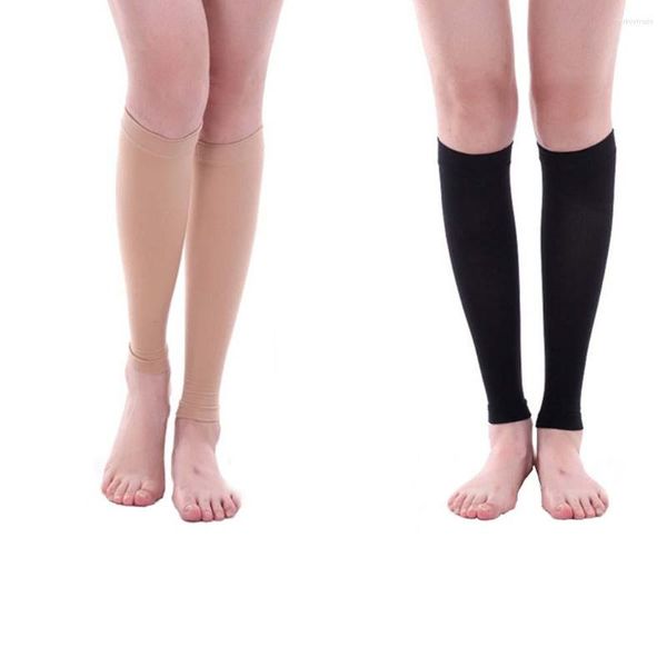 Femmes chaussettes hommes unisexe bout ouvert genou haut jambe soutien plus chaud soulagement de la douleur thérapeutique Anti-Fatigue Sport Compression bas